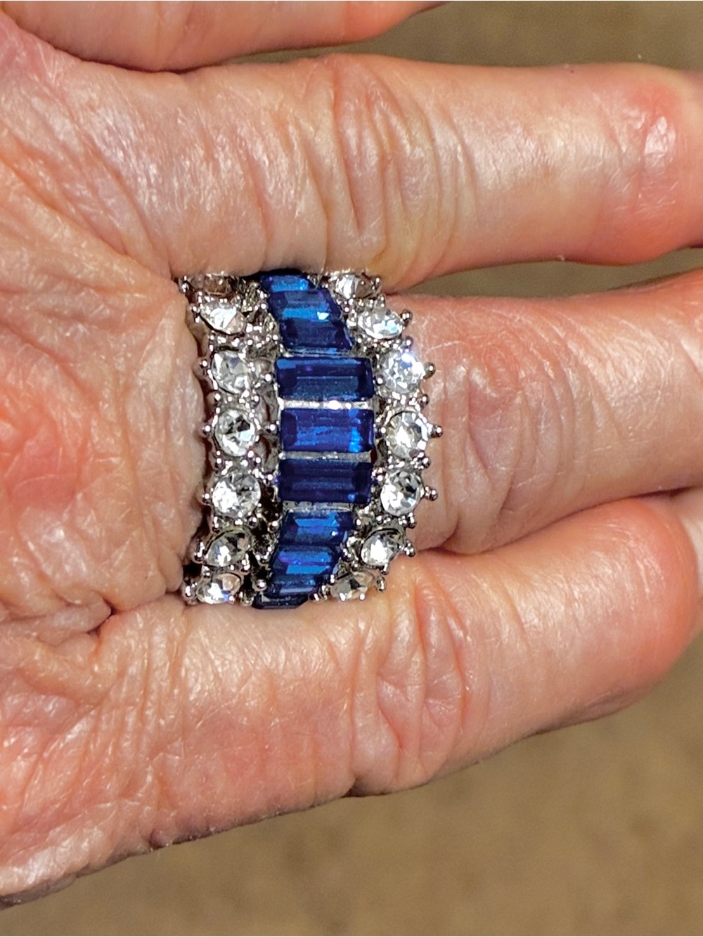 Blue Crystal and Clear Stone Women's Band Ring